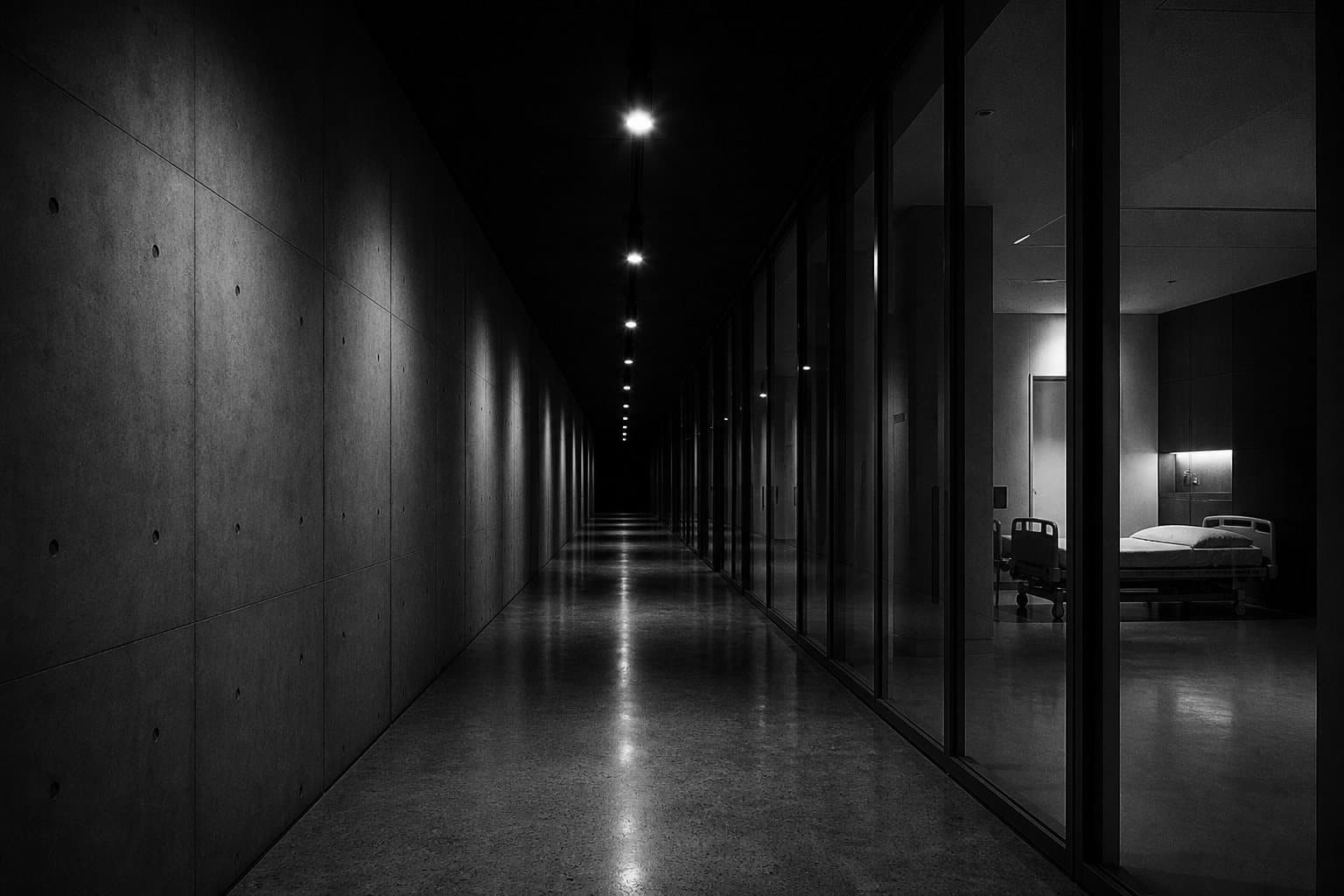 Corredor de clínica privada à noite